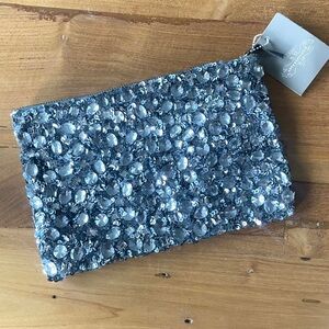 Anthropologie Silver Rhinestone Crystal Pouch/Clutch